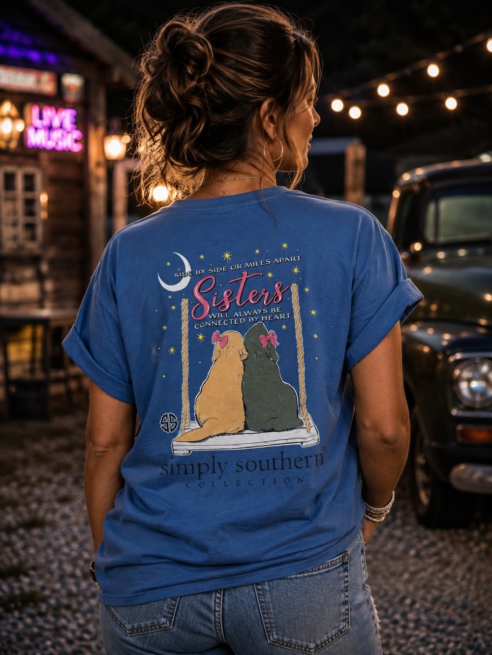 Simply Southern Girls' Blue 'Sisters' Graphic Tee 2xl